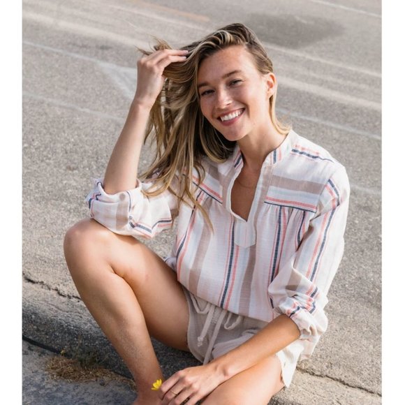 STACIA Khaki Striped Poet Top - Picture 1 of 7